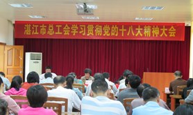 湛江市总工会召开学习贯彻党的十八大精神大会及十八大代表陈建辉回市总工会传达