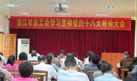 湛江市总工会召开学习贯彻党的十八大精神大会及十八大代表陈建辉回市总工会传达