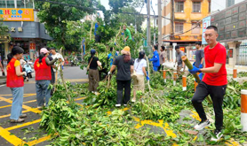 霞山区海港社区工会驿站开展灾后道路清障行动