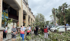 霞山区友谊社区工会驿站联合新时代志愿者开展台风后重建工作